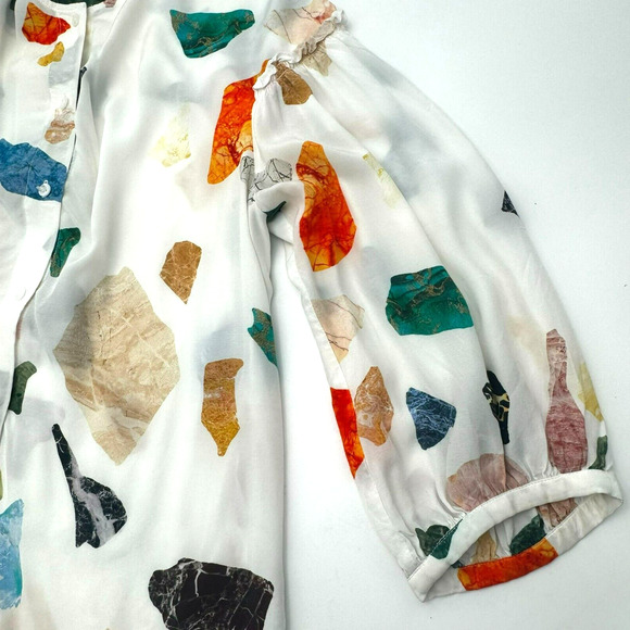 BIMBA Y LOLA | Women's Medium Colorful Silky Gemstones Balloon Sleeve Blouse Top - Picture 3 of 7